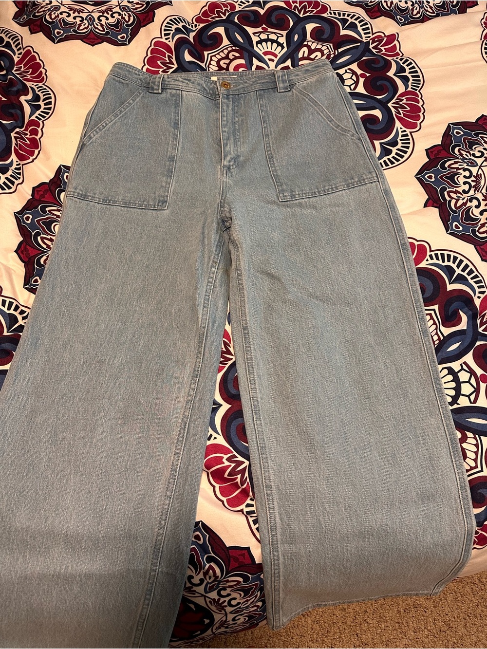 Roark Light Blue Wide-Leg Patch Pocket Jeans